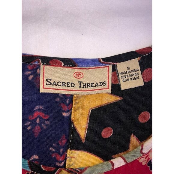 Sacred Threads Size S Dress Patchwork Art to Wear Shift Short Sleeve Mixed Print - Picture 2 of 7